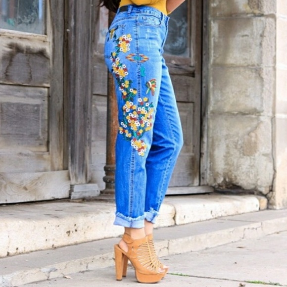 L&B Denim - L&B Boyfriend Jeans with Floral Embroidery